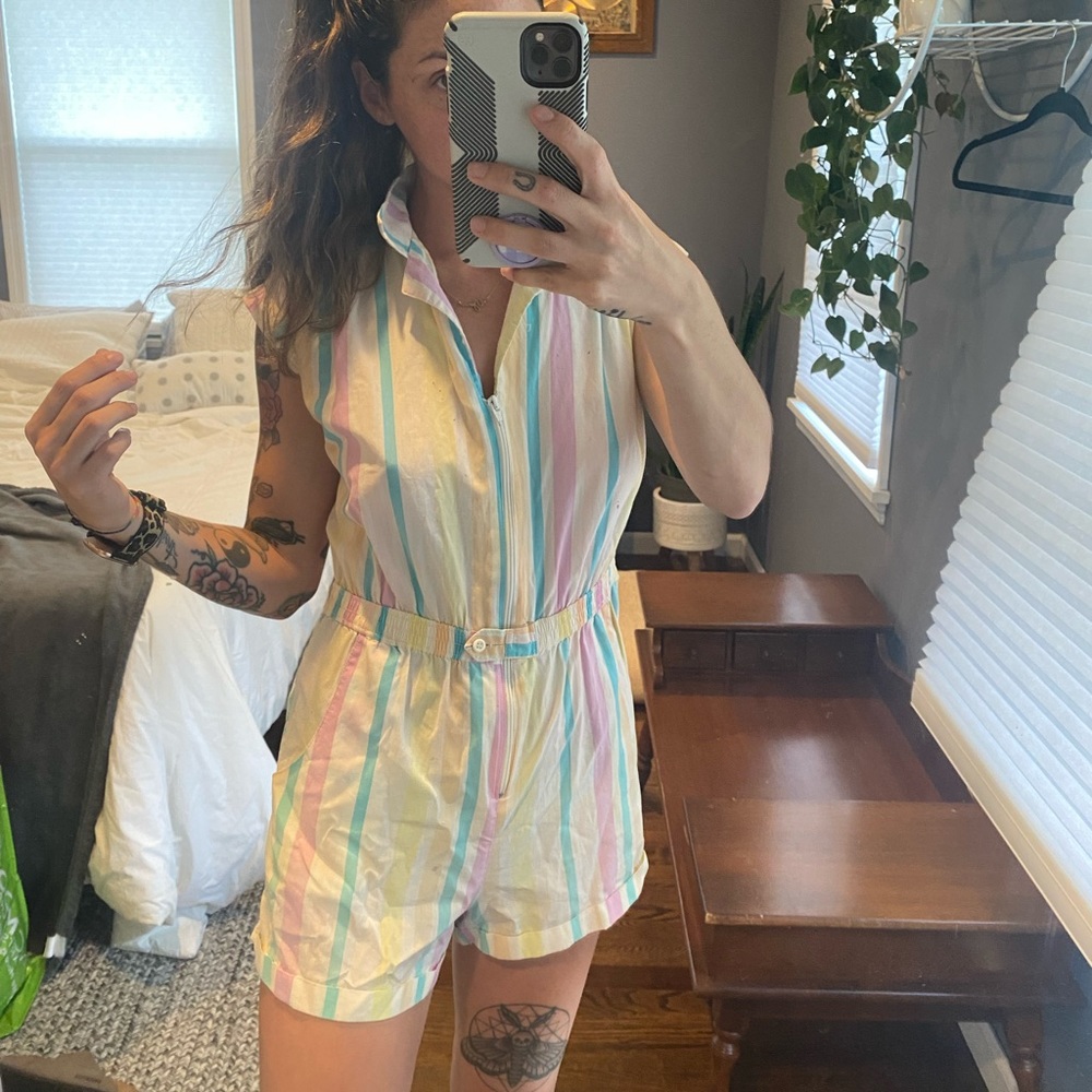 Lolita Pastel Striped Sleeveless Romper in Yellow, Pink, Blue